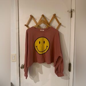 Jade by Jane Smiley Face Long Sleeve Crop Top